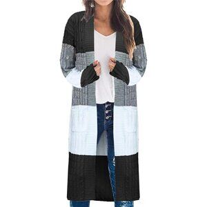 Color Block Womens Long Cable Knit Duster Sweater Plus Size Open Front